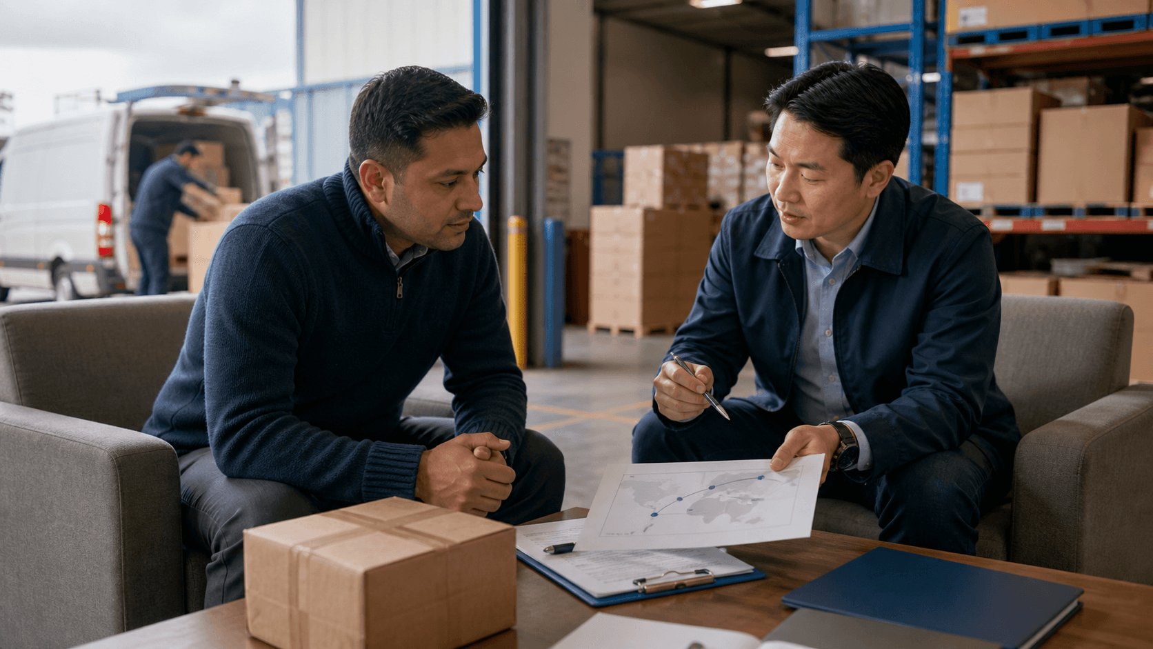 Nepal importer discussing B2B freight and customs questions with a logistics specialist