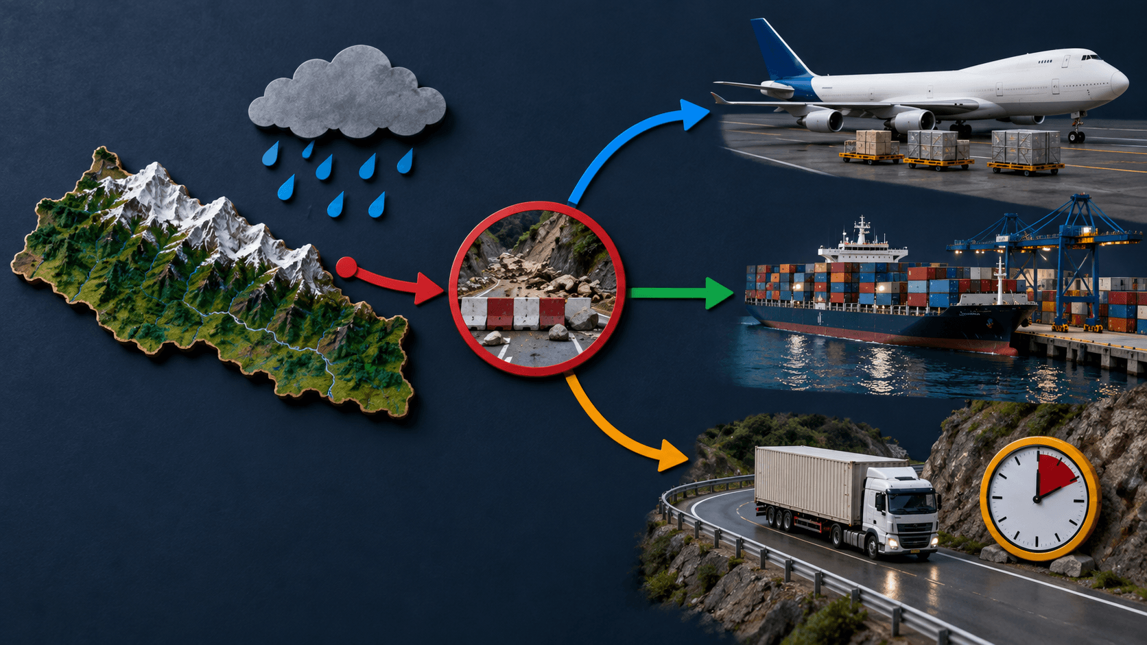 Decision framework for switching Nepal monsoon cargo between road air and sea freight