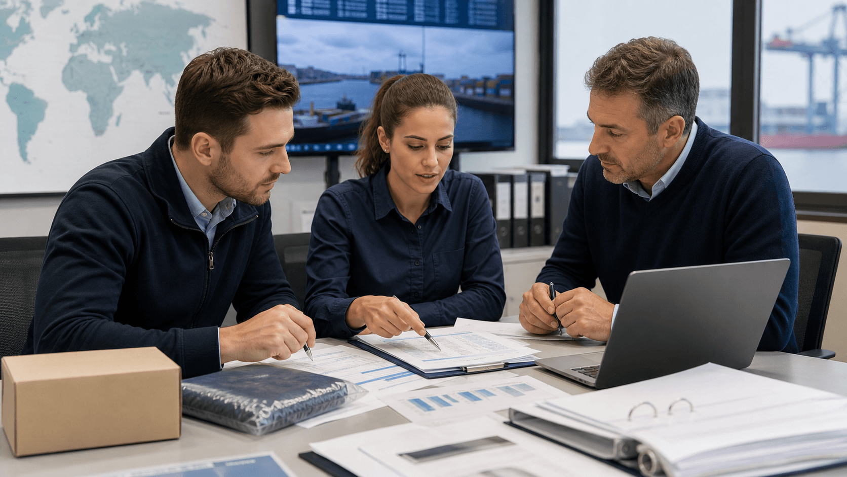 Sea Sky Cargo team reviewing a supplier quote route and customs checklist