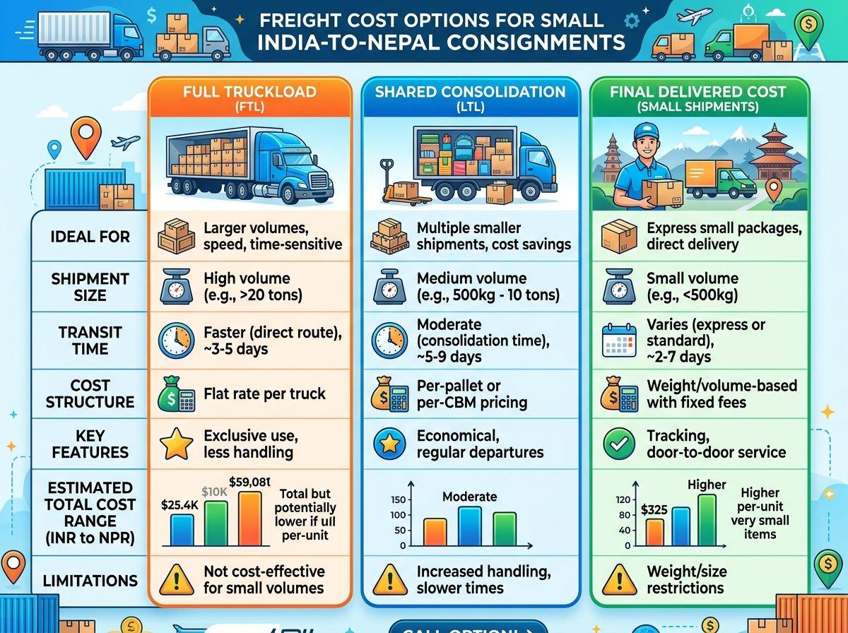 Freight cost options for small India-to-Nepal consignments.