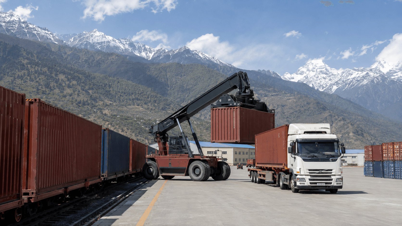 Container transferring from a rail-linked terminal to road transport for Nepal