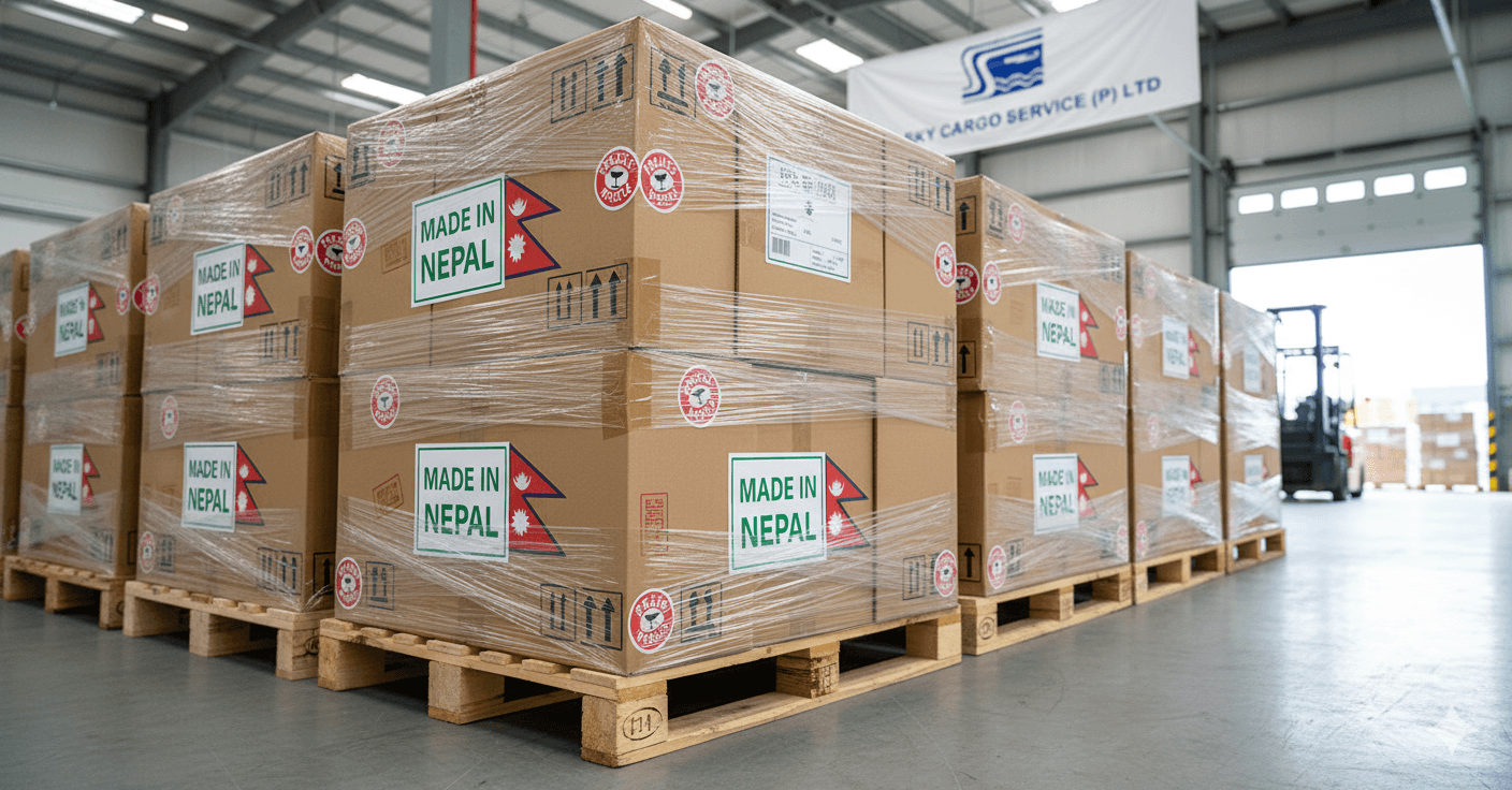Export‑ready packaged cargo with clear labels for shipping to Australia.