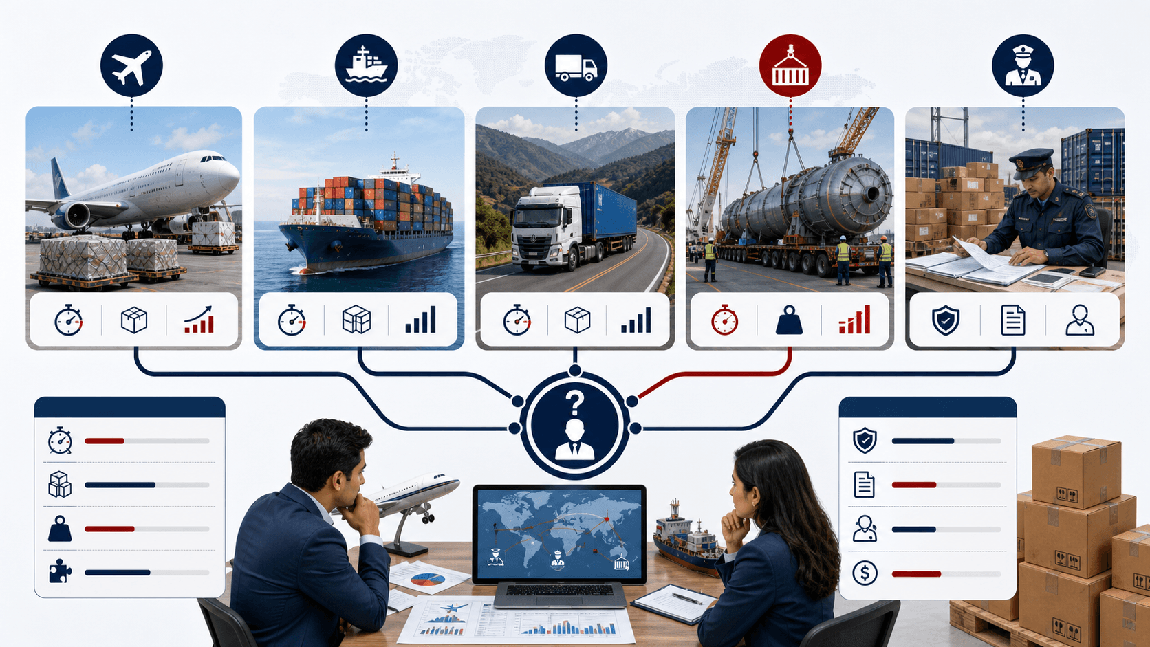 Main SeaSky services including air, ocean, road, customs, and project cargo.
