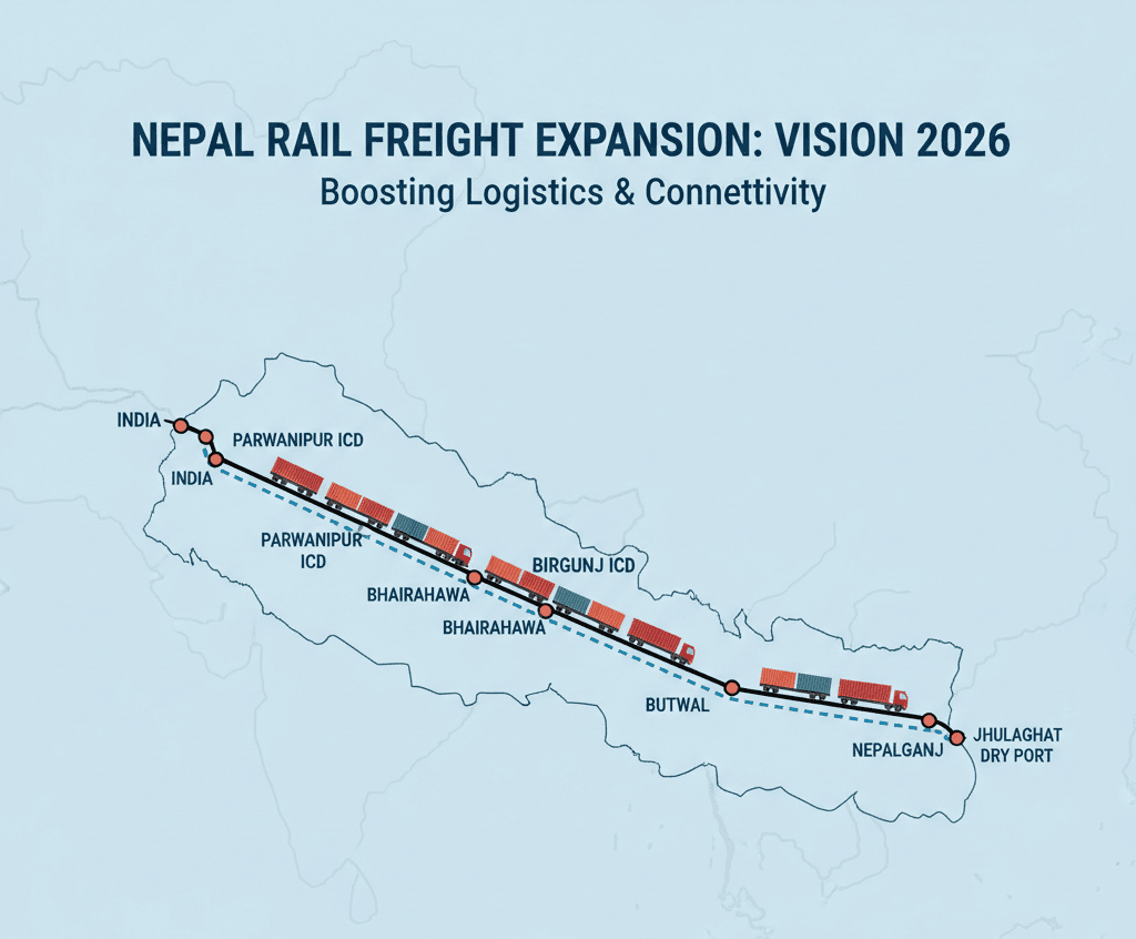 Expanding rail freight network boosting Nepal logistics 2026.