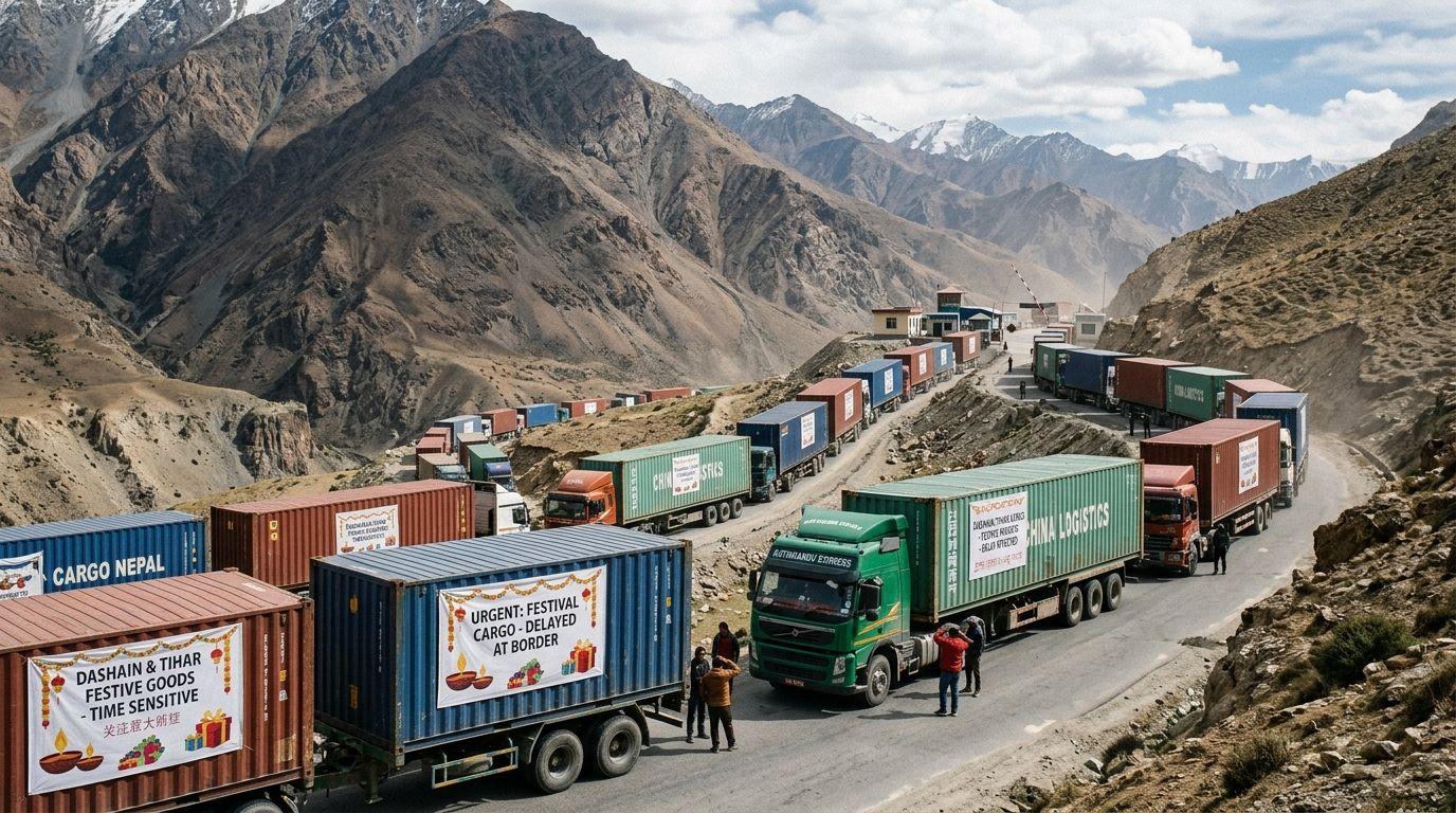 China–Nepal border cargo delay affecting Dashain and Tihar imports.