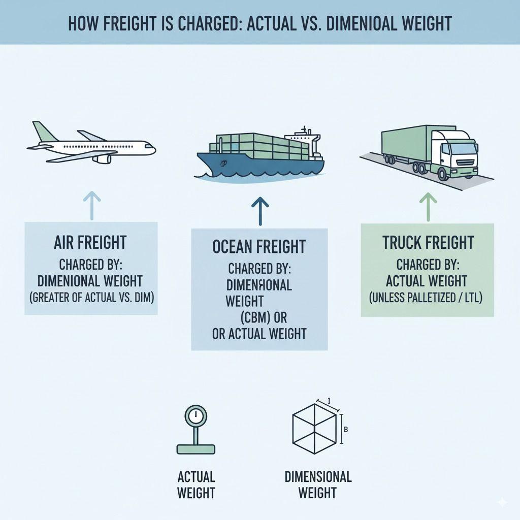 Different freight modes and the calculation each uses for shipment billing.