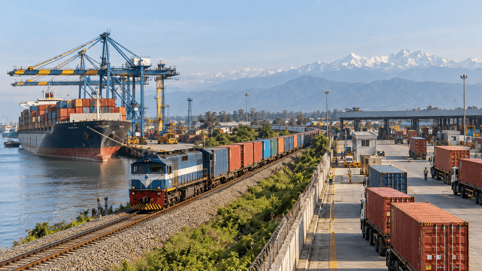 Container vessel train and truck connecting Kolkata or Haldia with Birgunj ICD in Nepal