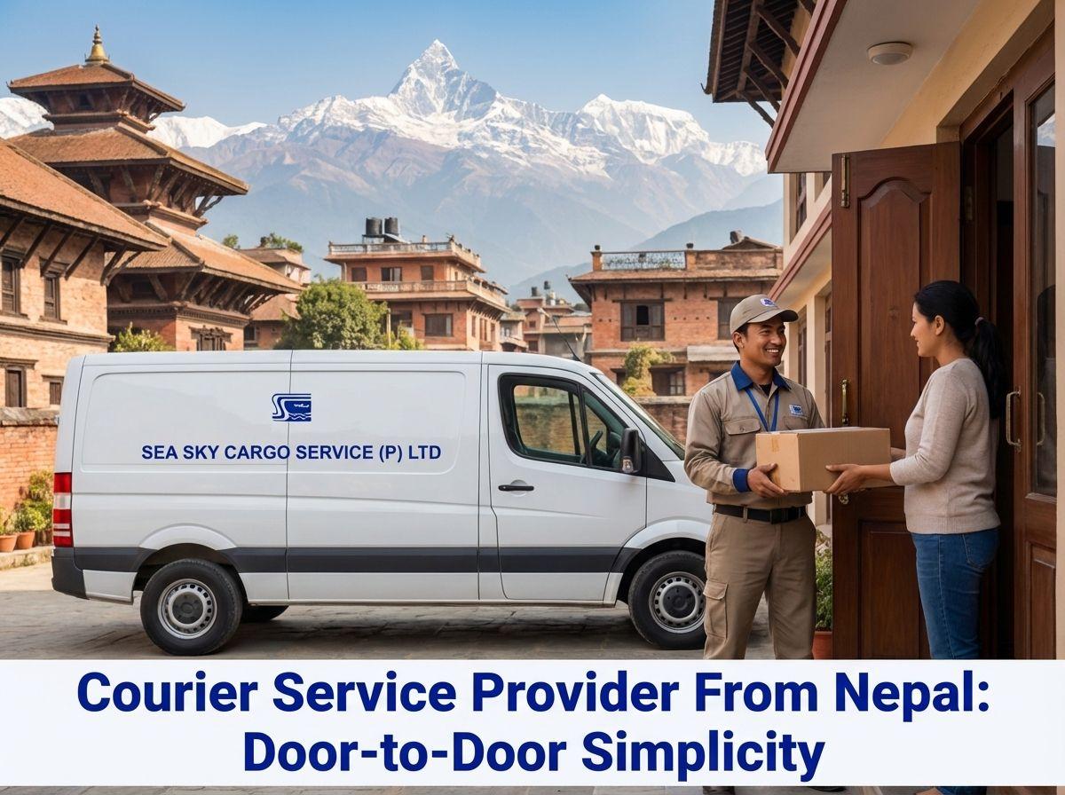Courier service provider from Nepal picking up and scanning shipments for global delivery.
