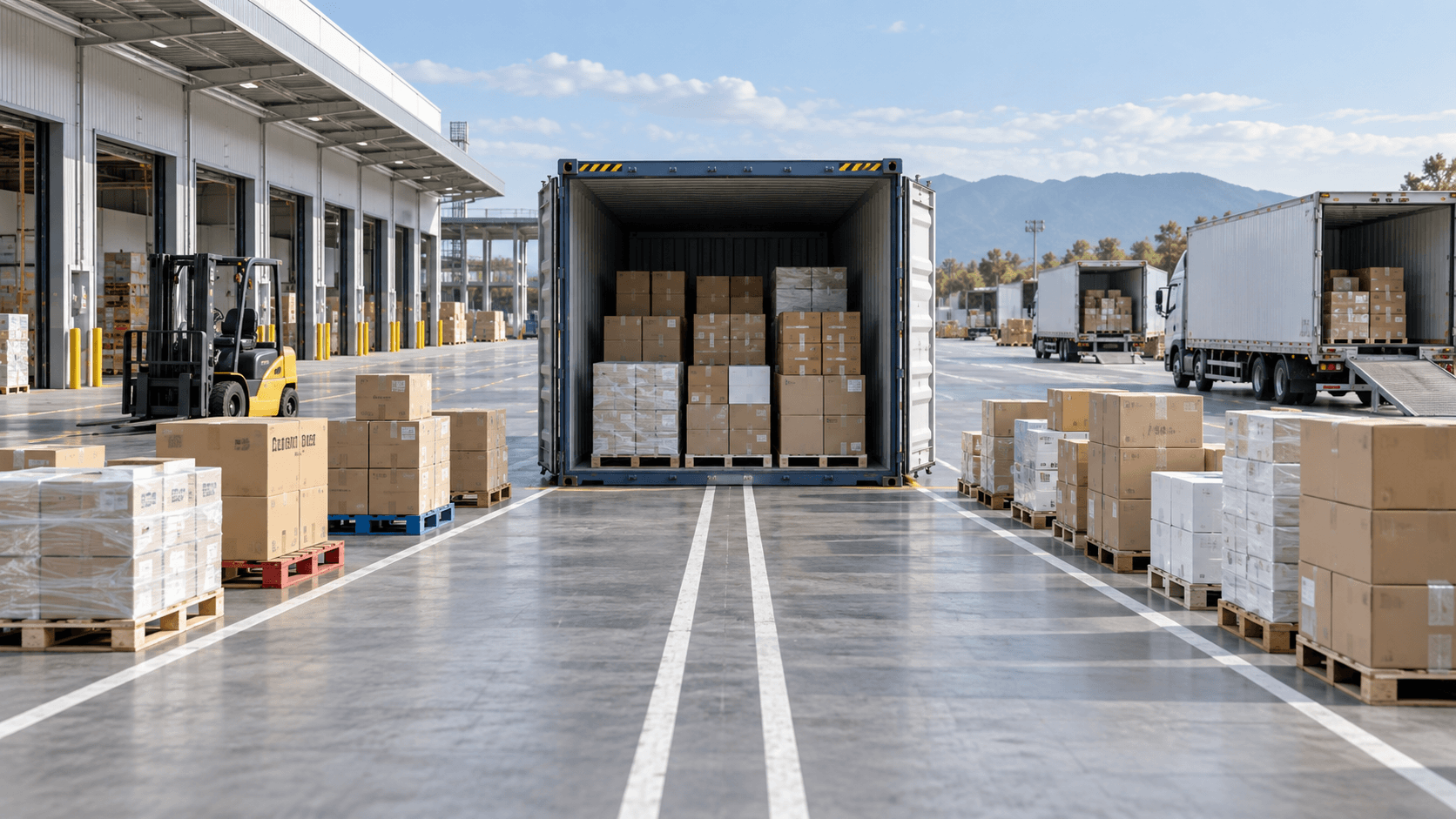 Multiple small shipments combining into one shared freight load and separating at destination