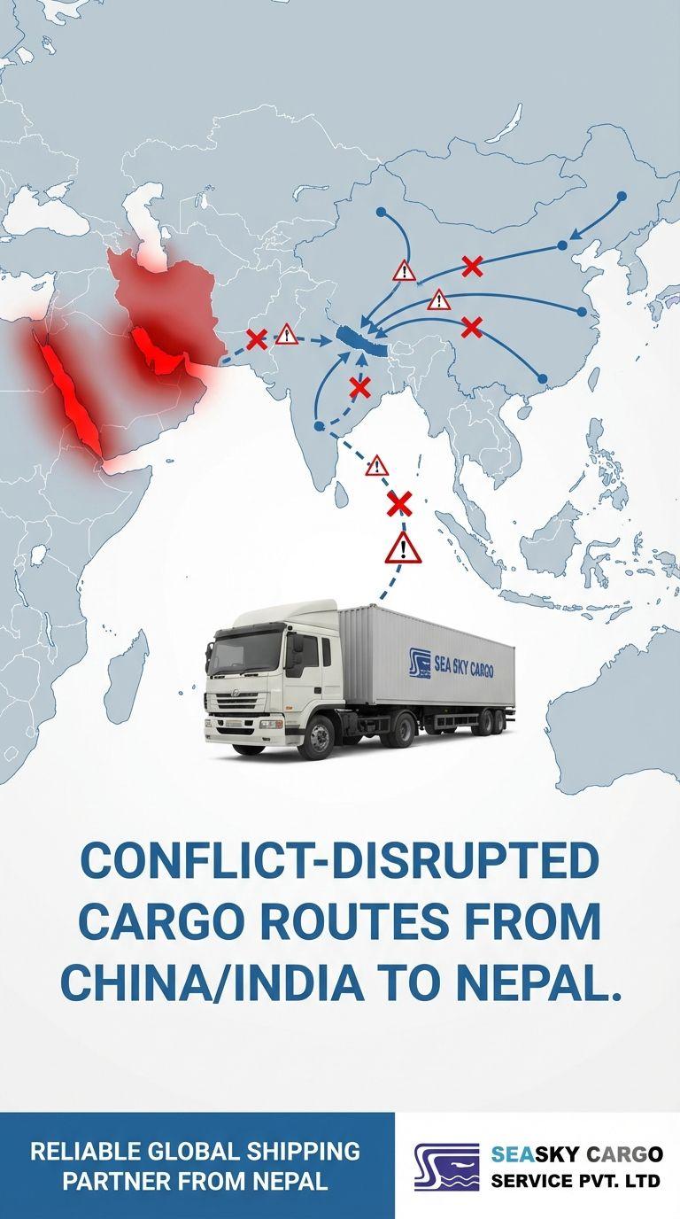 Conflict-disrupted cargo routes from China/India to Nepal.