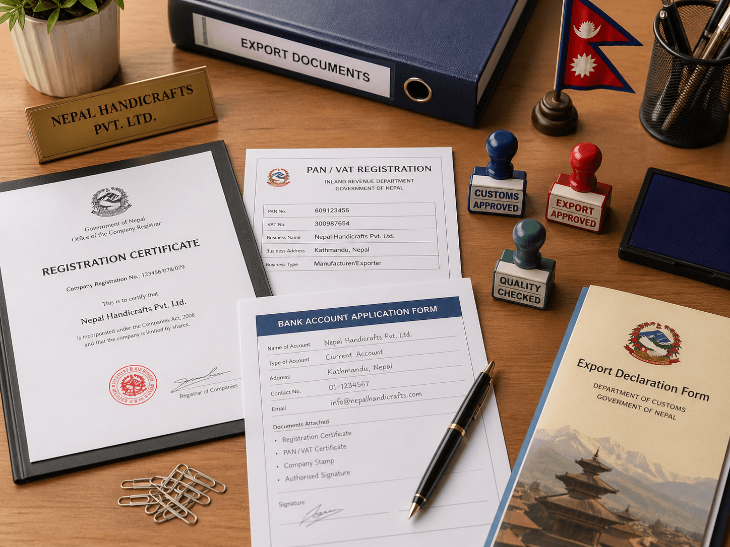 Basic business requirements before exporting handicrafts from Nepal.