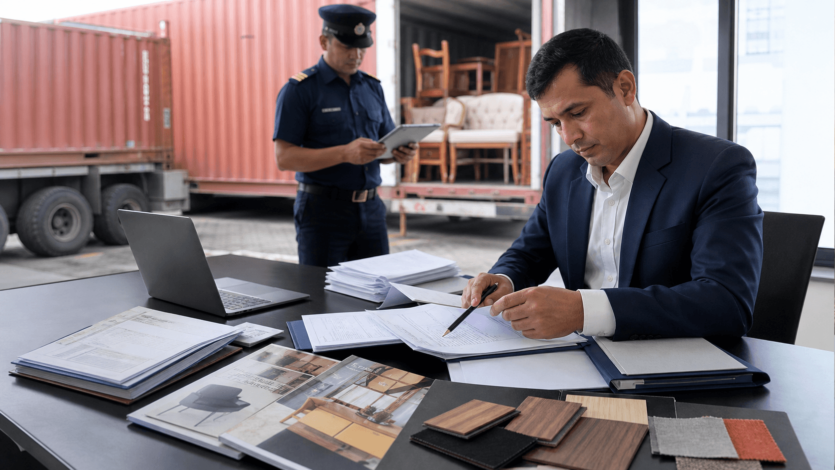 Commercial invoice packing list transport document and furniture specifications prepared for Nepal customs
