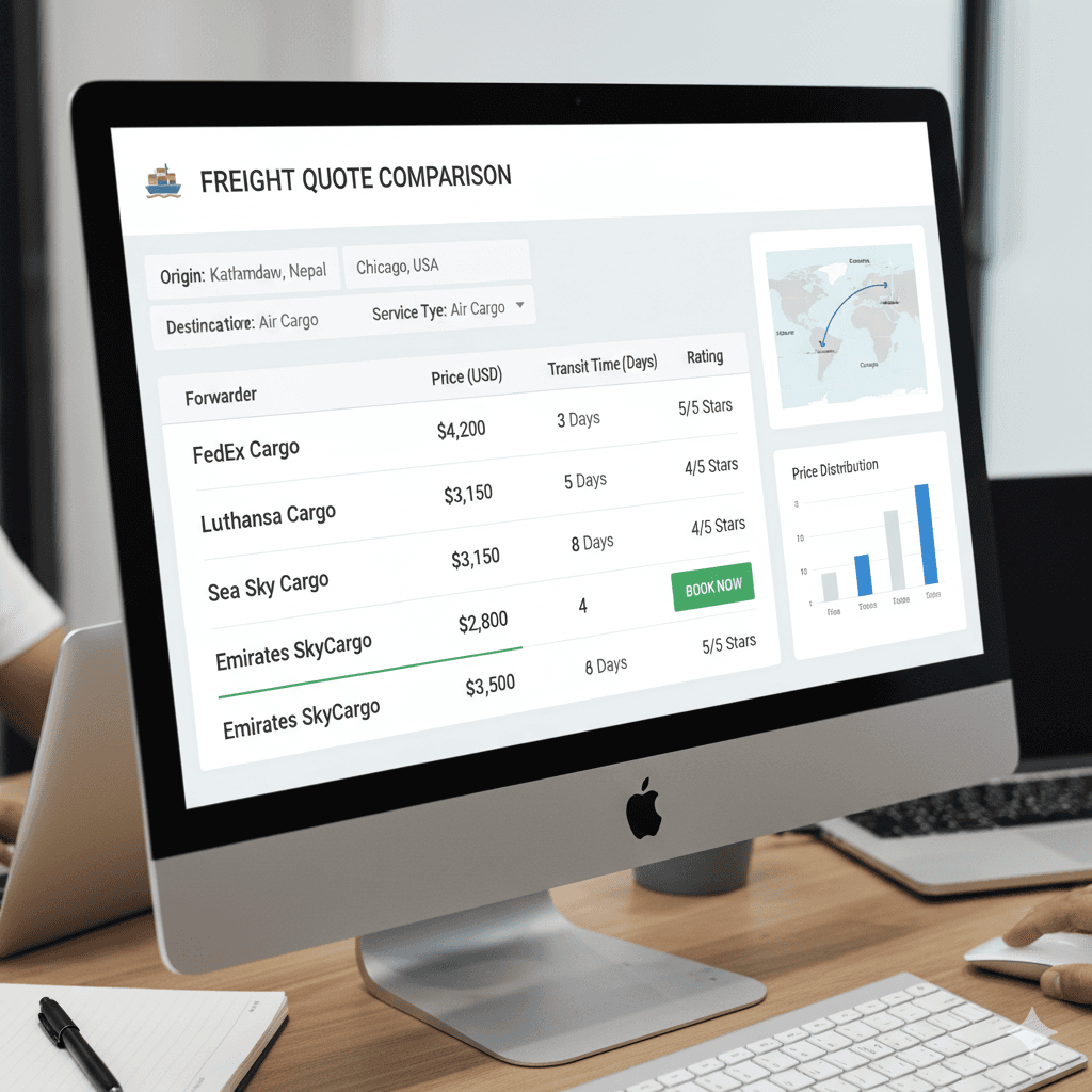 Comparing multiple international freight quotes online.