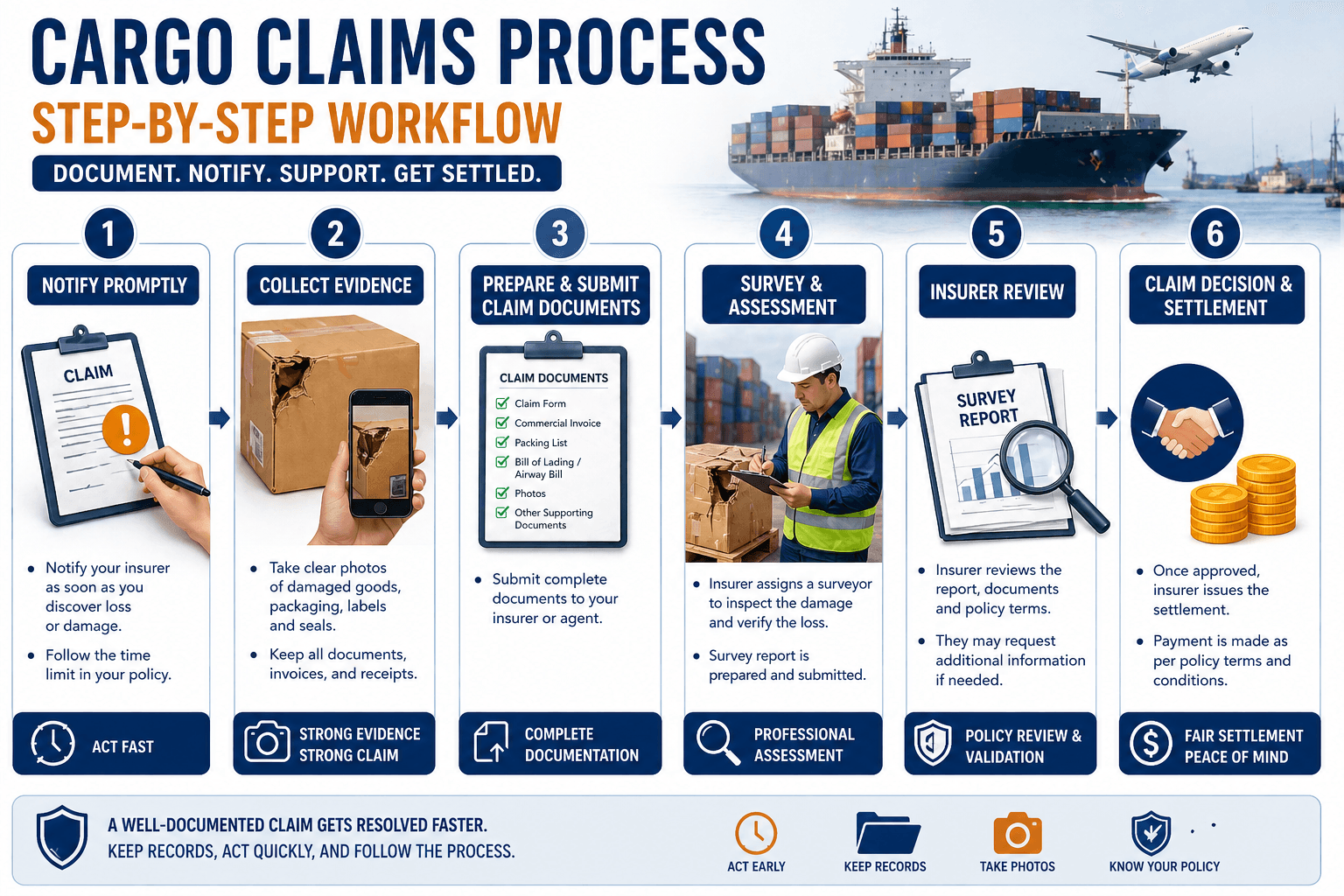Step-by-step cargo claims process.