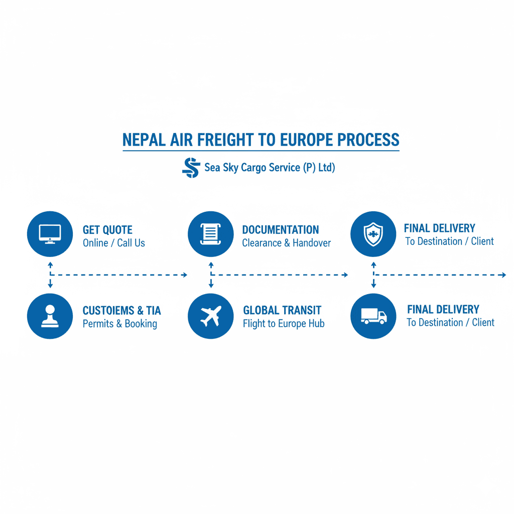 Step-by-step booking process for Nepal air freight to Europe.