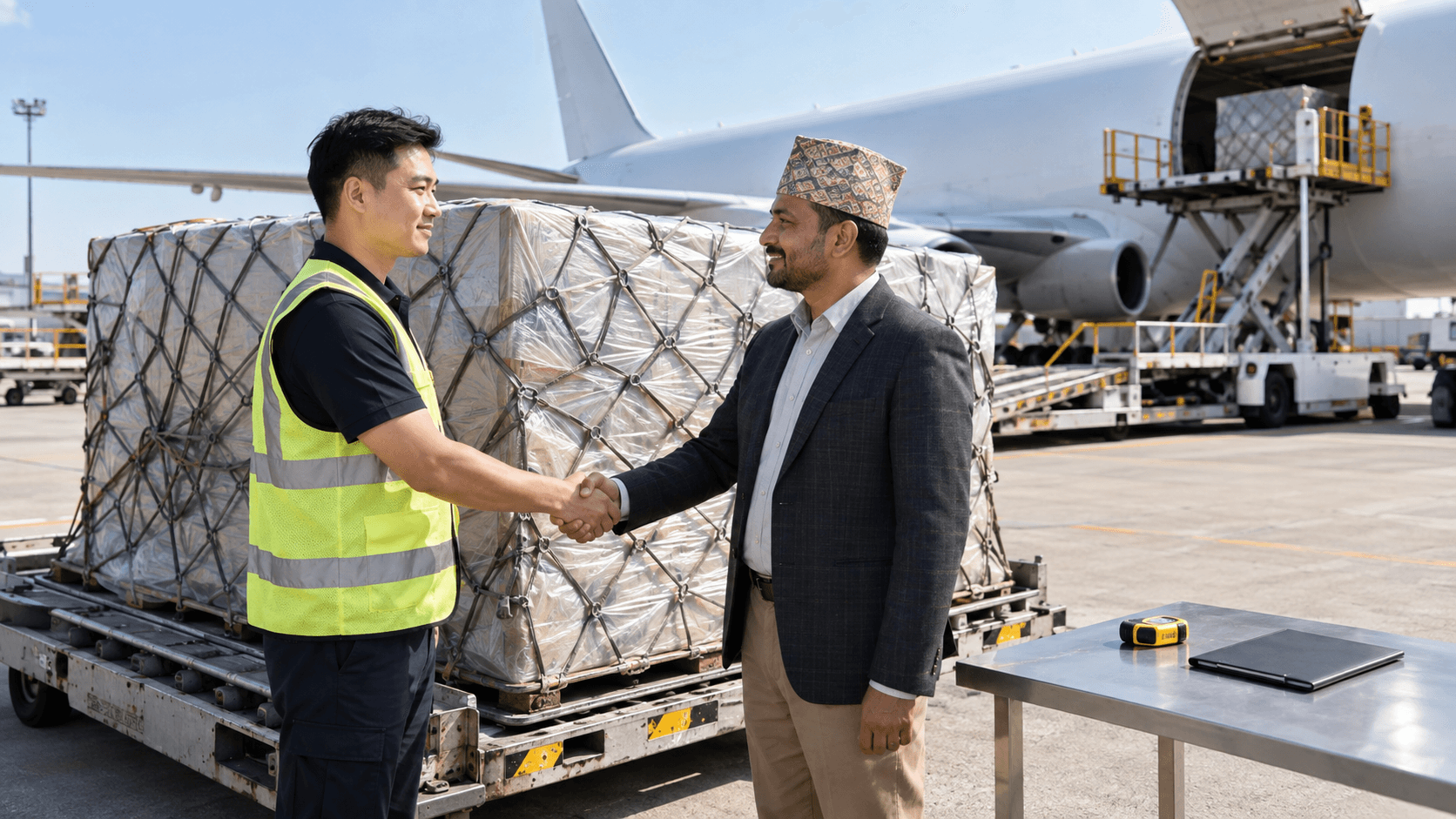 Chinese freight coordinator and Nepal importer confirming a checked air cargo shipment