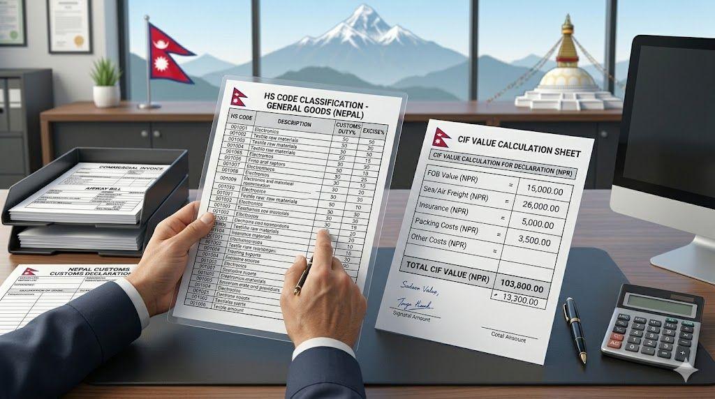 HS code and declared value for Nepal customs clearance.