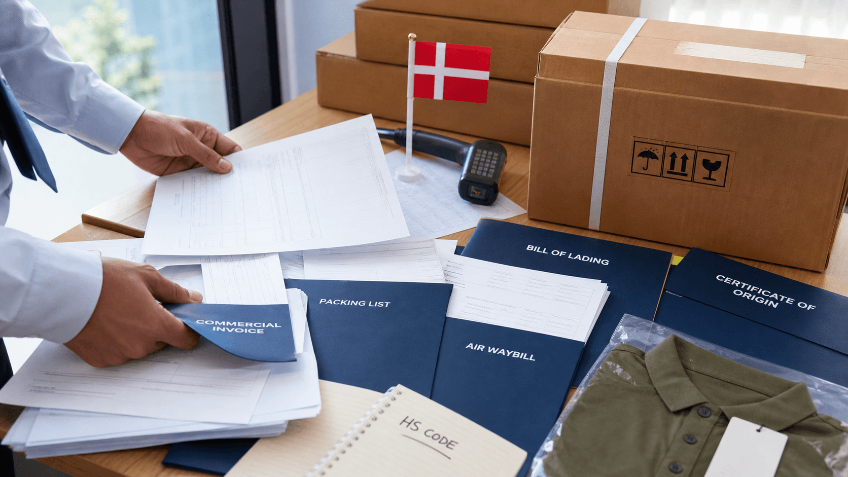Commercial invoice packing list airway bill and HS code prepared for Denmark shipment