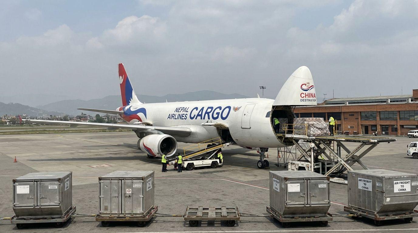 cargo plane handaling freight from china to nepal