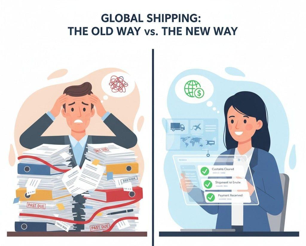 Comparison of traditional vs. modern approaches to cross-border e-commerce shipping challenges.