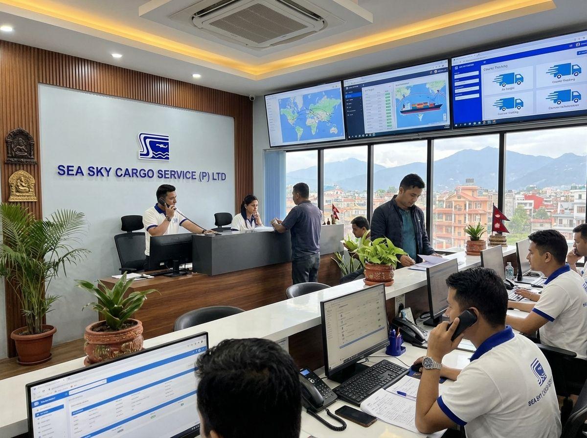 Sea Sky team managing cargo services in Nepal—air, sea, and courier solutions.