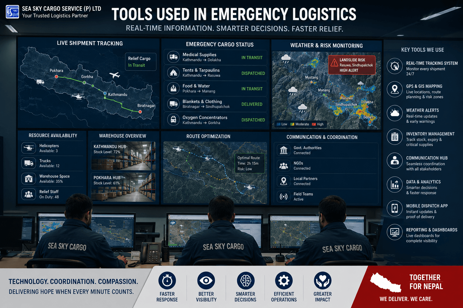 Tools used in emergency logistics.