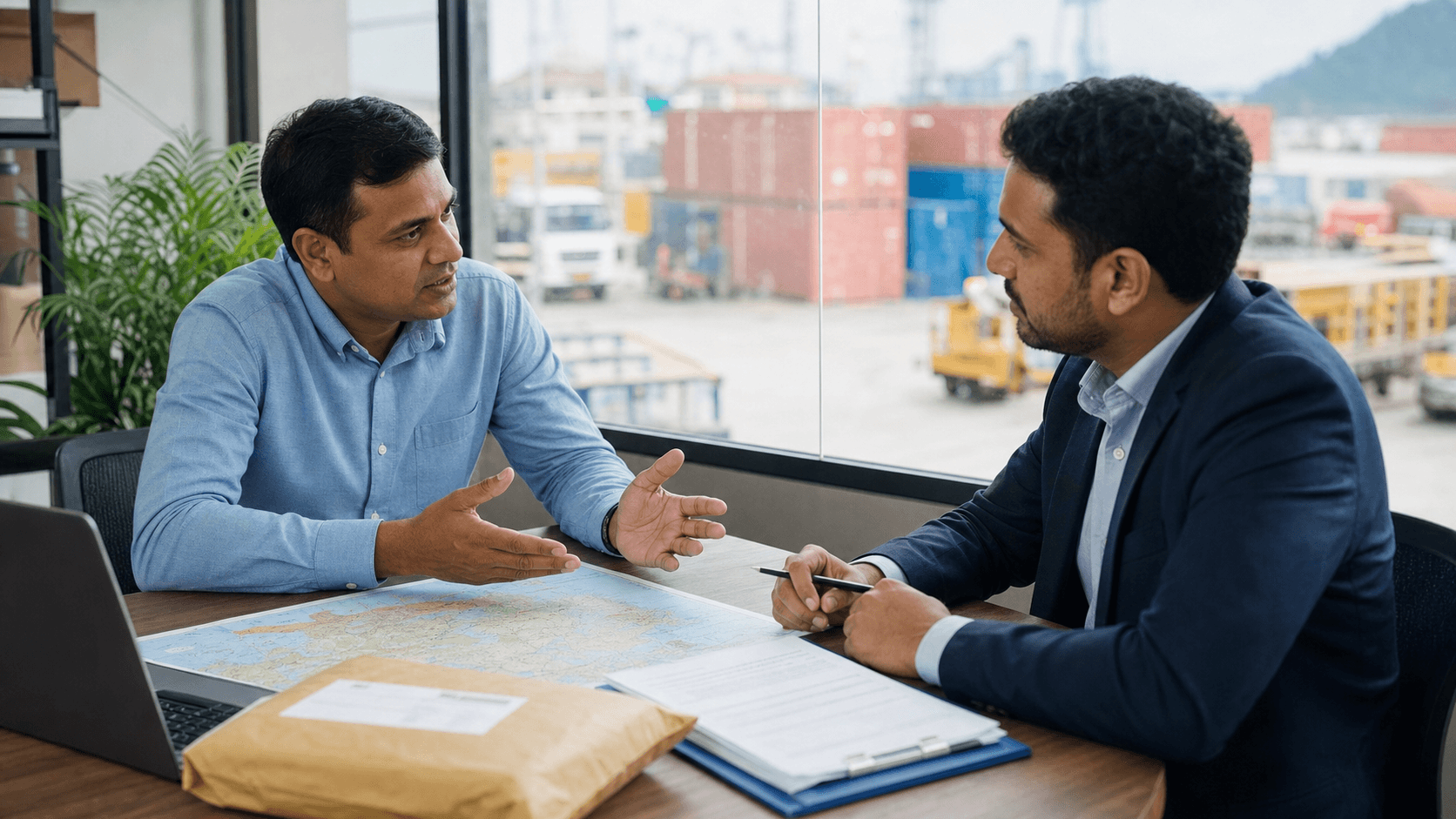 Importer discussing Nepal cargo routes and customs questions with a logistics advisor