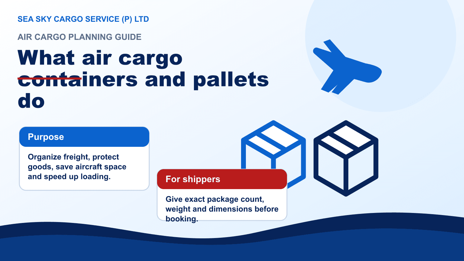 Diagram showing loose boxes palletized cargo and air cargo containers used in aircraft loading
