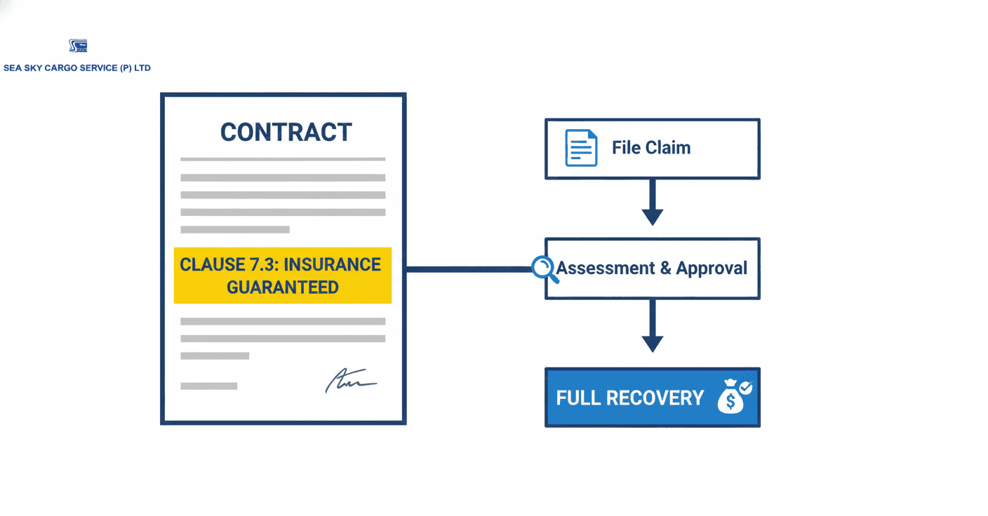 Sea Sky Cargo insurance guarantee in contract with claims support.