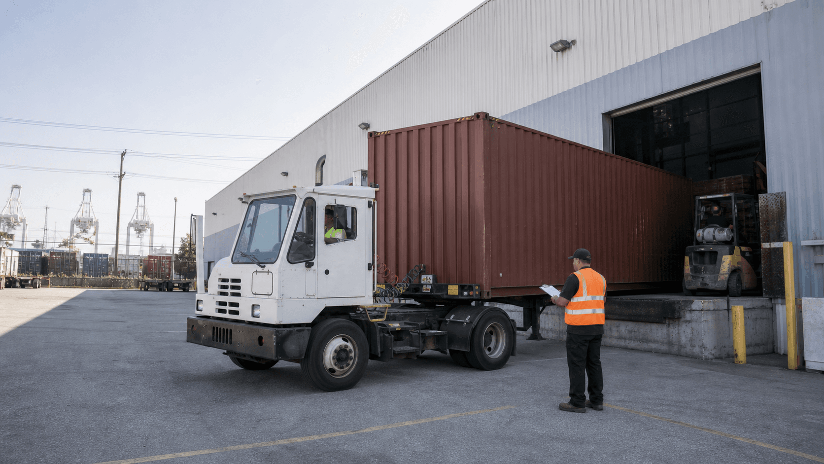 Container arriving at a Los Angeles-area warehouse for receiving and final delivery