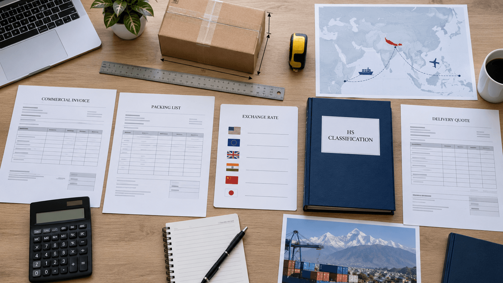 Import documents exchange rate shipment measurements and cost inputs for a Nepal landed cost worksheet