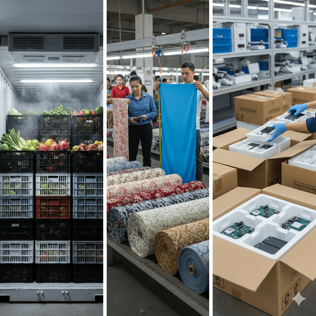 Specialized freight handling for diverse products in Chinese ports.