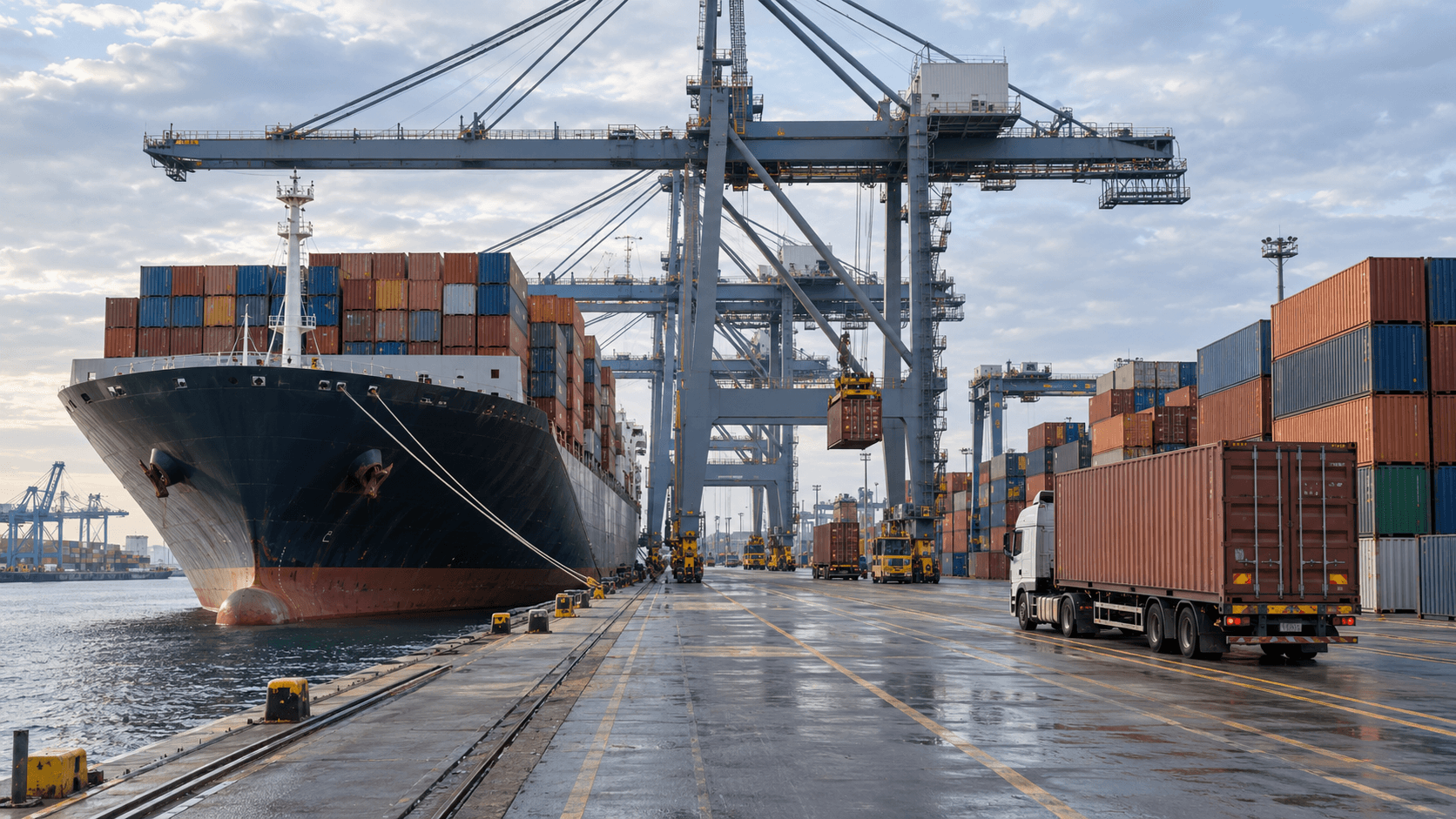European industrial container port preparing commercial freight for a Nepal-bound movement