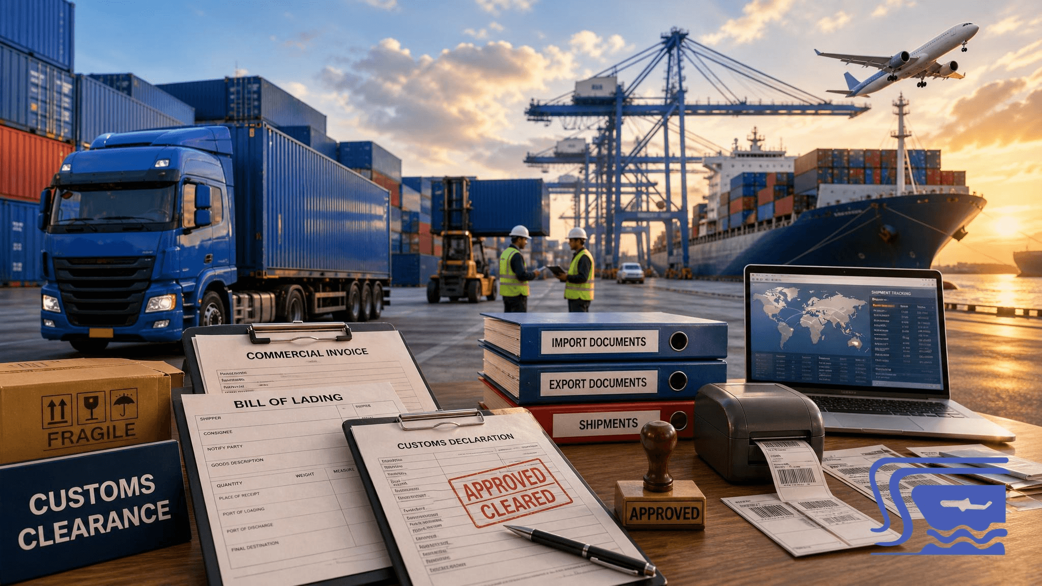 A busy logistics and customs environment representing Sea Sky’s business freight operations.