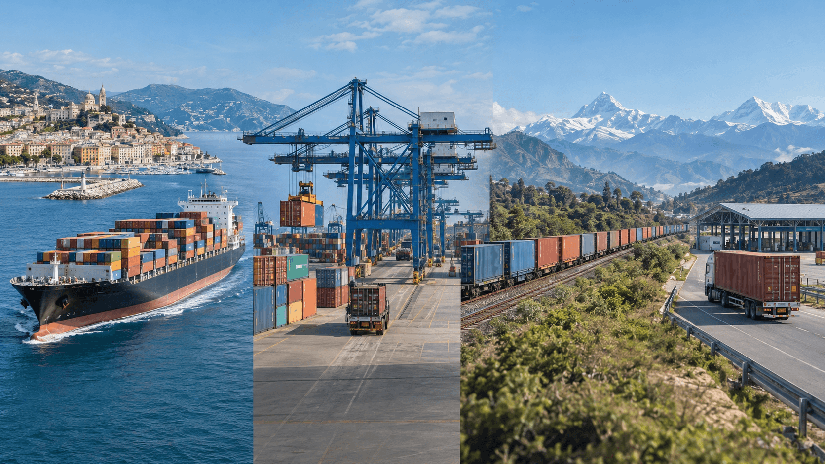Container cargo route from an Italian seaport through an Indian gateway to Nepal