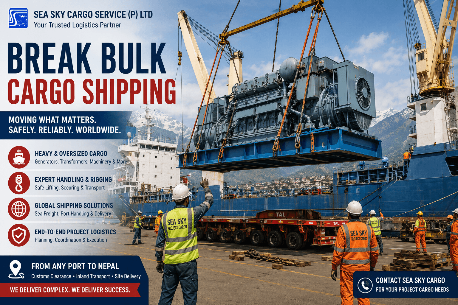 Break bulk cargo shipping in Nepal for heavy and oversized freight.