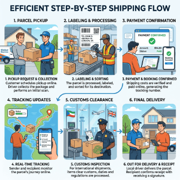 tracking updates, customs clearance, and final delivery