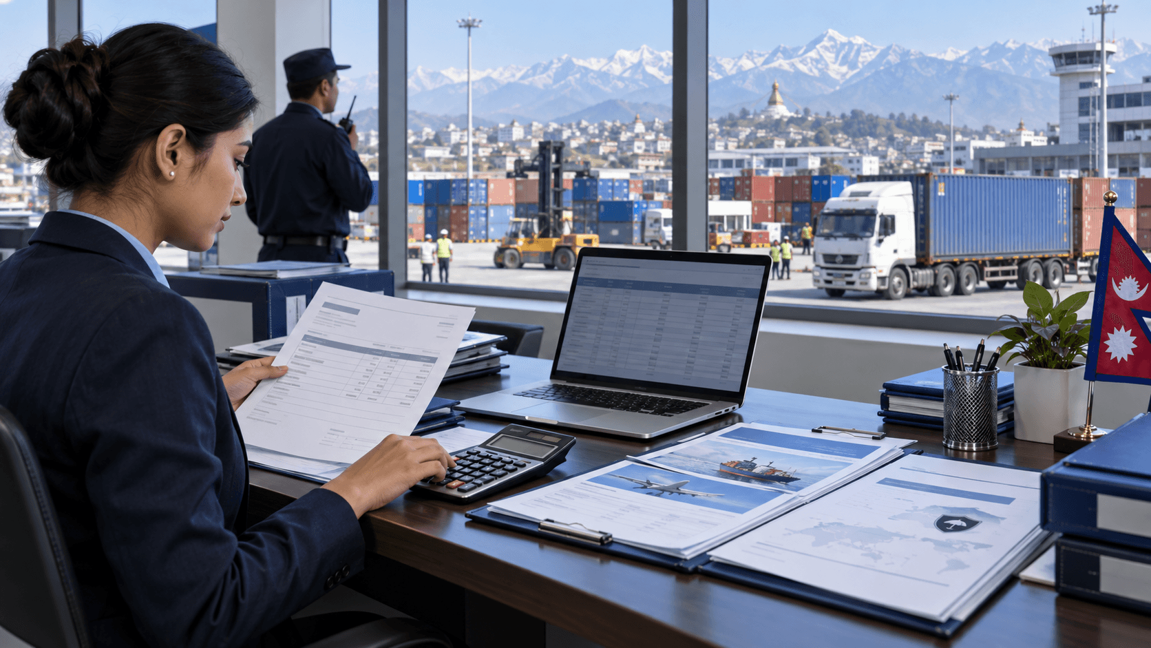Customs documents freight records and calculator used to build import customs value in Nepal