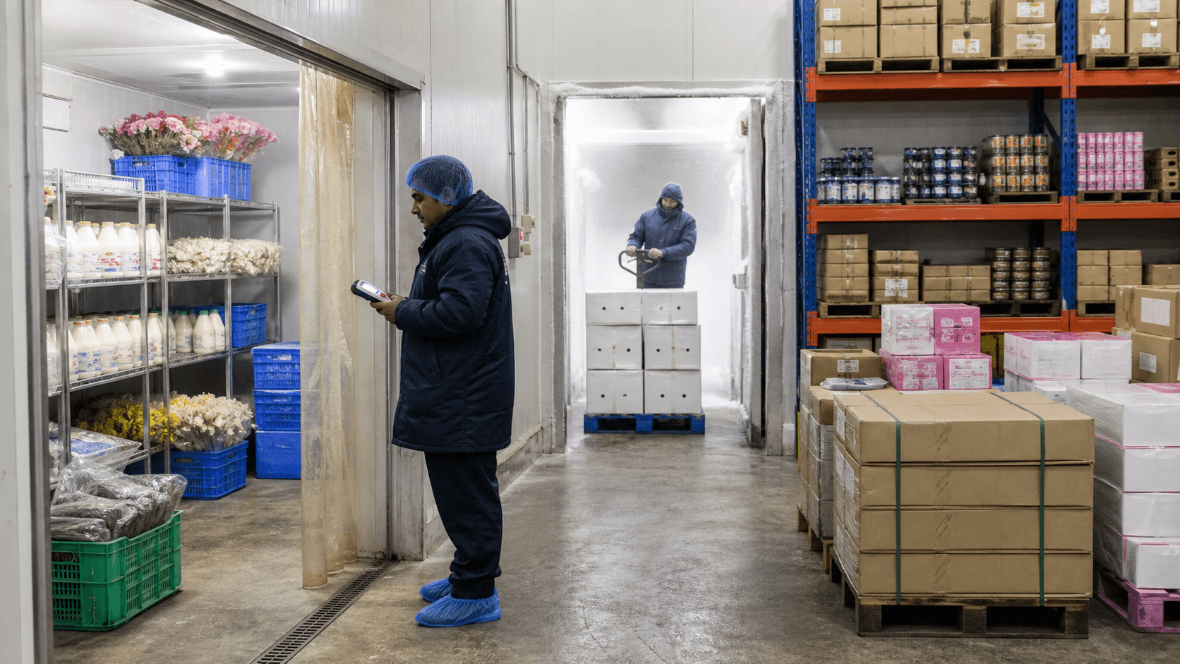 Cold room showing clearly separated chilled frozen and ambient-controlled cargo zones
