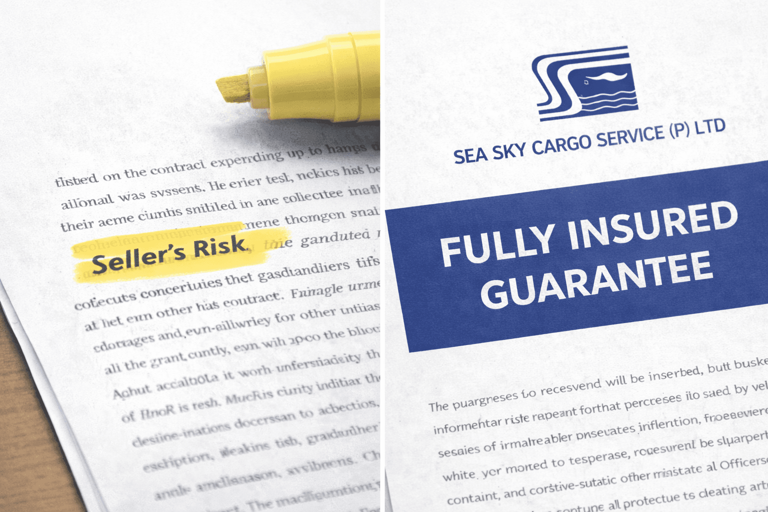 Standard shipping liability vs. Sea Sky Cargo insurance mandate.