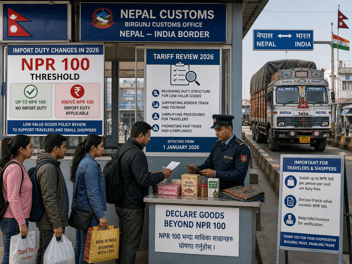 Nepal import duty changes in 2026 at the India border.