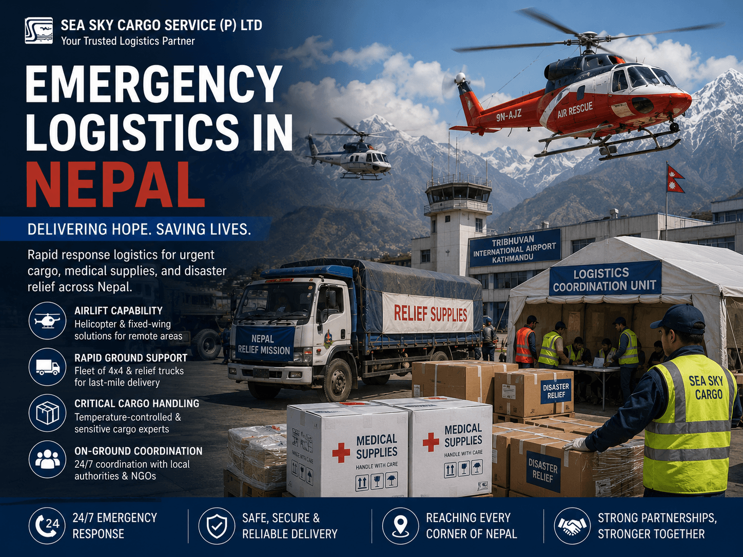 Emergency logistics in Nepal for urgent cargo and disaster relief.
