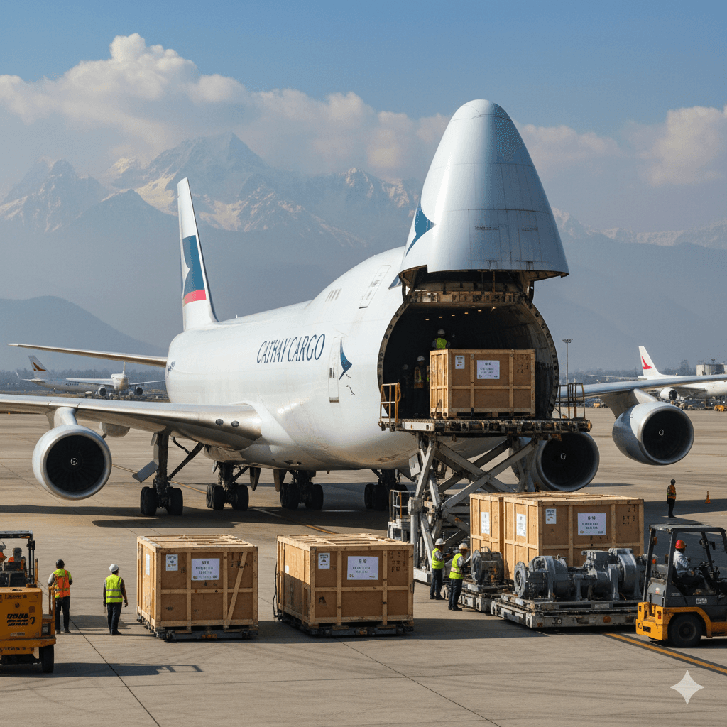 Air freight Chinese machinery arriving TIA Nepal.